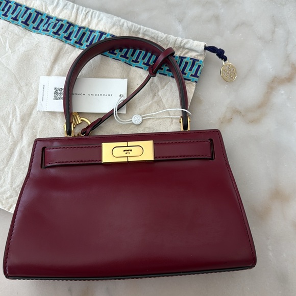 Tory Burch Lee Radziwill Petite Bag Tinto (Burgundy-Dark Red) Bag Gold Accents - Picture 3 of 16